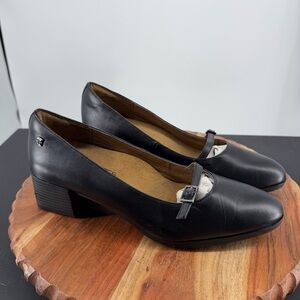 Shoes for Crews Marla Black leather Mary Jane Pumps block heels sz 8.5